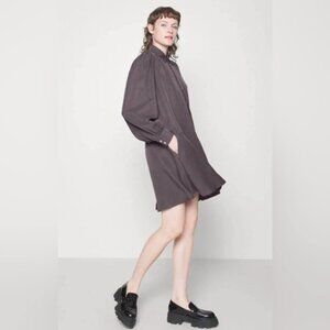 NWT SAMSOE SAMSOE Lizzy Shirt Dress in Grey Long Puff Sleeve Drop Waist‎ Size M